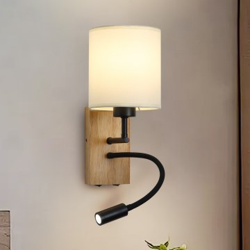 Brilagi - LED Εύκαμπτο φωτιστικό τοίχου NUBILA WOOD 1xE27/25W/230V + LED/3W δρυς/μαύρο/κρεμ