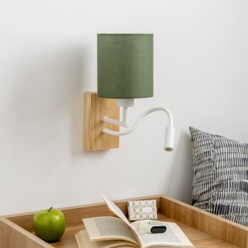 Brilagi - LED Εύκαμπτο φωτιστικό τοίχου NUBILA WOOD 1xE27/25W/230V + LED/3W δρυς/πράσινο