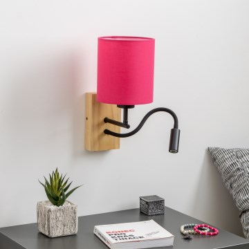 Brilagi - LED Εύκαμπτο φωτιστικό τοίχου NUBILA WOOD 1xE27/25W/230V + LED/3W δρυς/ροζ
