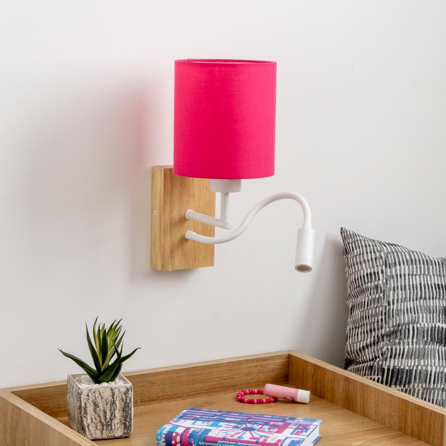 Brilagi - LED Εύκαμπτο φωτιστικό τοίχου NUBILA WOOD 1xE27/25W/230V + LED/3W δρυς/ροζ