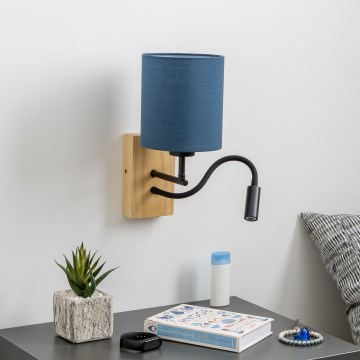 Brilagi - LED Εύκαμπτο φωτιστικό τοίχου NUBILA WOOD 1xE27/25W/230V + LED/3W δρυς/σκούρο μπλε