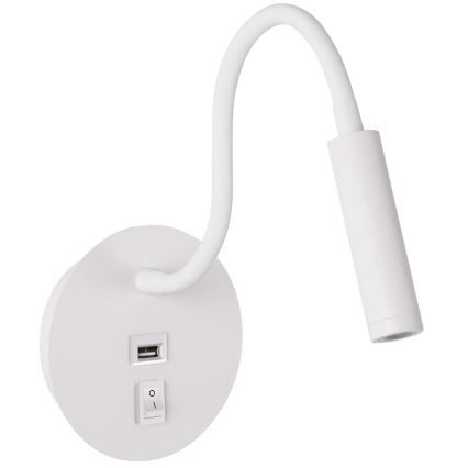 Brilagi - LED Εύκαμπτο φωτιστικό τοίχου με θύρα USB MAYA LED/3W/230V 4000K λευκό