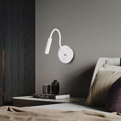 Brilagi - LED Εύκαμπτο φωτιστικό τοίχου με θύρα USB MAYA LED/3W/230V 4000K λευκό