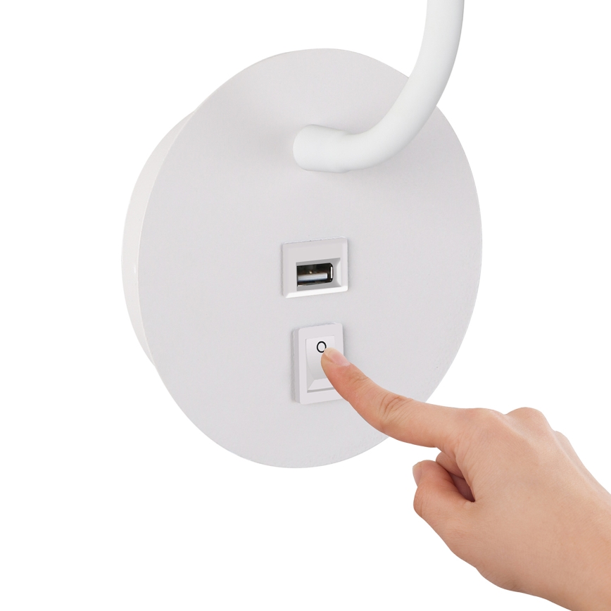Brilagi - LED Εύκαμπτο φωτιστικό τοίχου με θύρα USB MAYA LED/3W/230V 4000K λευκό