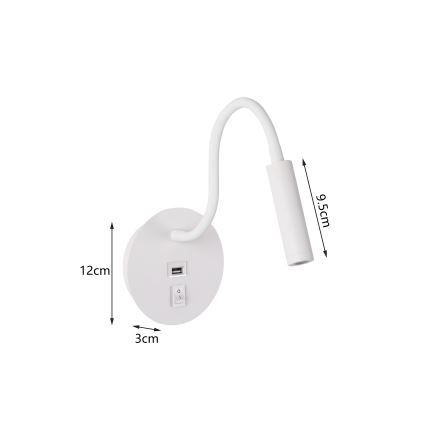 Brilagi - LED Εύκαμπτο φωτιστικό τοίχου με θύρα USB MAYA LED/3W/230V 4000K λευκό