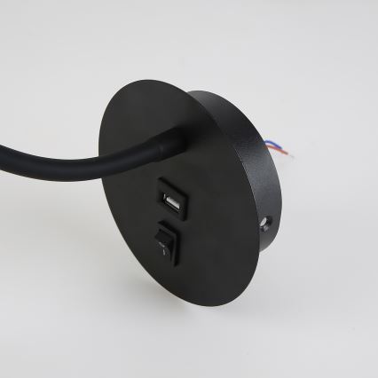 Brilagi - LED Εύκαμπτο φωτιστικό τοίχου με θύρα USB MAYA LED/3W/230V 4000K μαύρο/χρυσό