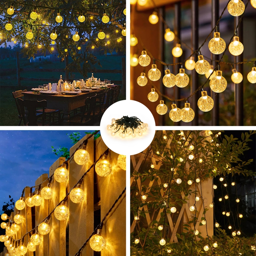 Brilagi - LED Ηλιακά διακοσμητικά λαμπάκια BUBBLE 50xLED/8 λειτουργίες 7m IP65 θερμό λευκό 600 mAh