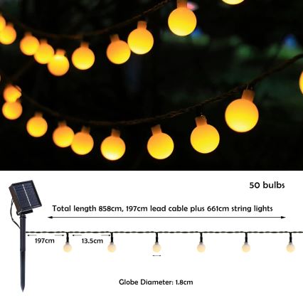 Brilagi - LED Ηλιακά διακοσμητικά λαμπάκια BUBBLE 50xLED/8 λειτουργίες 7m IP65 θερμό λευκό 600 mAh