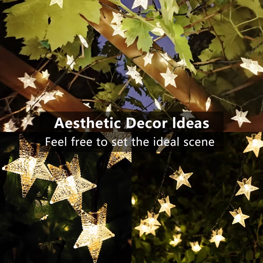 Brilagi - LED Ηλιακά διακοσμητικά λαμπάκια STARS 50xLED/8 λειτουργίες 7m IP65 θερμό λευκό 600 mAh