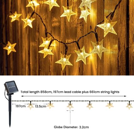 Brilagi - LED Ηλιακά διακοσμητικά λαμπάκια STARS 50xLED/8 λειτουργίες 7m IP65 θερμό λευκό 600 mAh