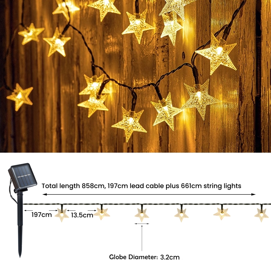 Brilagi - LED Ηλιακά διακοσμητικά λαμπάκια STARS 50xLED/8 λειτουργίες 7m IP65 θερμό λευκό 600 mAh