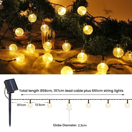 Brilagi - LED ηλιακή διακοσμητική αλυσίδα BUBBLE 50xLED/8 λειτουργίες 7μ IP65 ζεστό λευκό 600 mAh