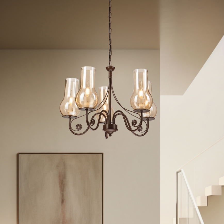 Brilagi - LED Κρεμαστό φωτιστικό οροφής COTTAGE 5xE14/40W/230V καφέ