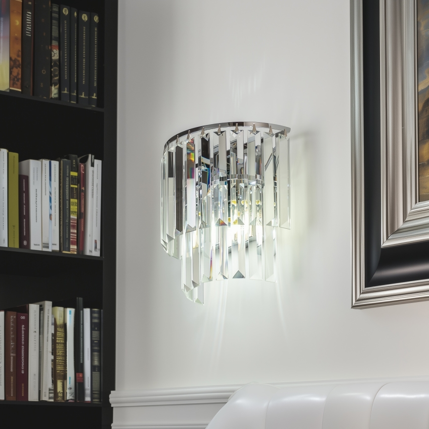 Brilagi - LED Κρυστάλλινο επιτοίχιο φωτιστικό MOZART 2xE14/40W/230V γυαλιστερό χρώμιο