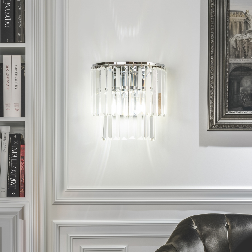 Brilagi - LED Κρυστάλλινο επιτοίχιο φωτιστικό MOZART 2xE14/40W/230V γυαλιστερό χρώμιο