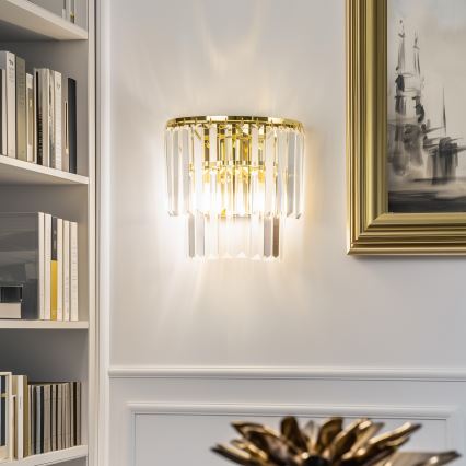 Brilagi - LED Κρυστάλλινο επιτοίχιο φωτιστικό MOZART 2xE14/40W/230V χρυσαφί