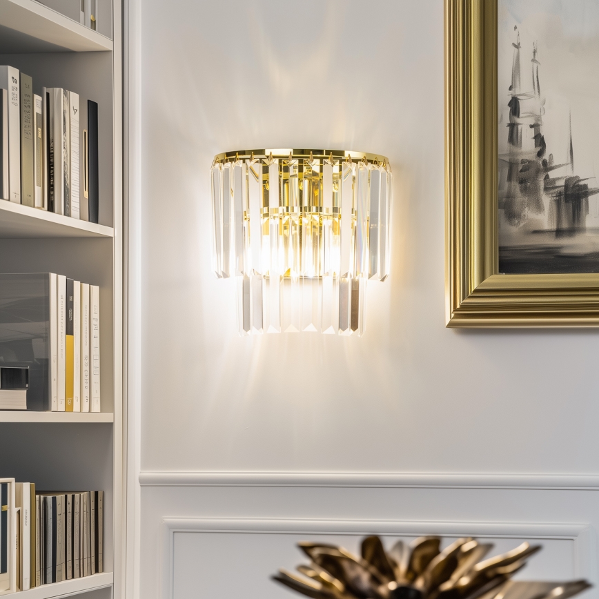 Brilagi - LED Κρυστάλλινο επιτοίχιο φωτιστικό MOZART 2xE14/40W/230V χρυσαφί