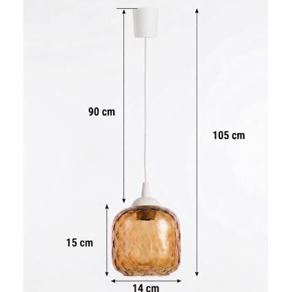 Brilagi - LED κρεμαστό φωτιστικό με καλώδιο RETRO GLASS 1xE27/60W/230V Ø 14 cm λευκό/καπνιστό καφέ