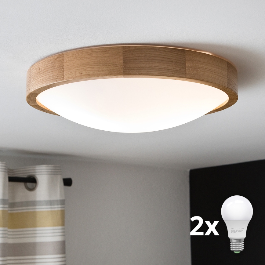 Brilagi - LED Οροφιαίο φωτιστικό CARVALHO SLIM 2xE27/60W/230V δρυς διάμ. 37 εκ.