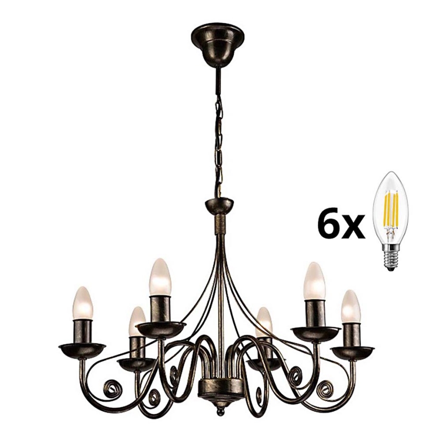 Brilagi - LED Πολύφωτο με αλυσίδα STEFANO 6xE14/40W/230V μαύρη πατίνα