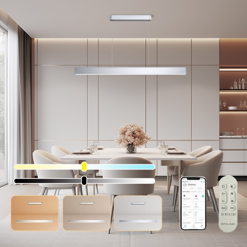 Brilagi - LED Ρυθμιζόμενο Φως με καλώδιο SLEEKLINE SMART LED/40W/230V 3000-6000K Wi-Fi Tuya ασημένιο + τηλεχειριστήριο