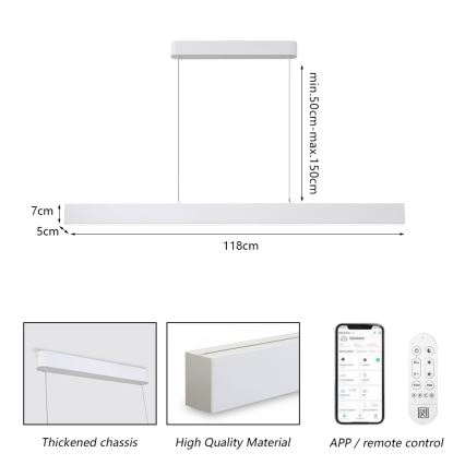 Brilagi - LED Ρυθμιζόμενος Πολυέλαιος SLEEKLINE SMART LED/40W/230V 3000-6000K Wi-Fi Tuya Λευκός + τηλεχειριστήριο