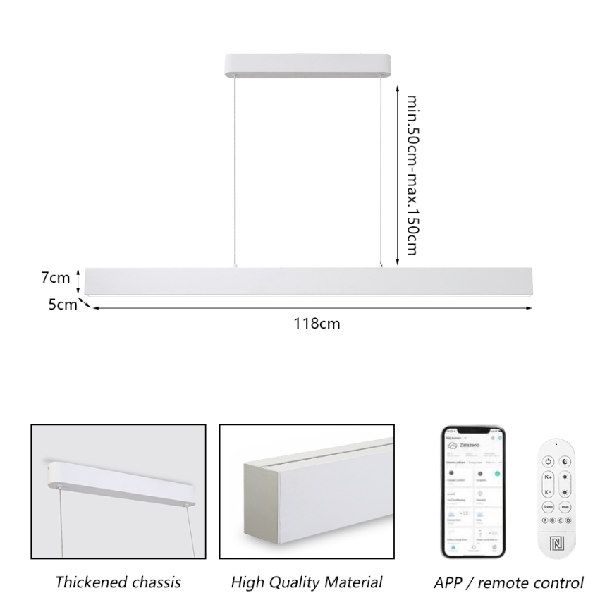Brilagi - LED Ρυθμιζόμενος Πολυέλαιος SLEEKLINE SMART LED/40W/230V 3000-6000K Wi-Fi Tuya Λευκός + τηλεχειριστήριο