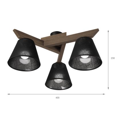 Brilagi - LED Οροφιά φωτιστικό ANTHONY 3xE14/40W/230V δρυς καρυδιά/μαύρο