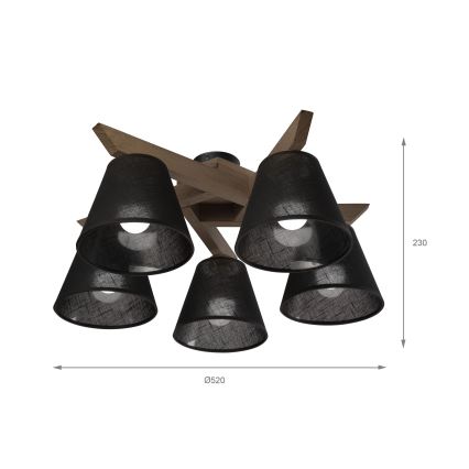 Brilagi - LED Οροφής φωτιστικό ANTHONY 5xE14/40W/230V δρυς καρυδιά/μαύρο