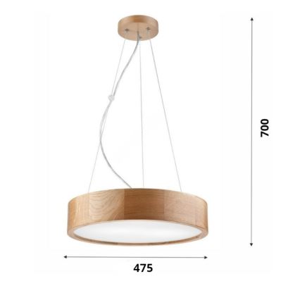 Brilagi - LED Φωτιστικό οροφής με καλώδιο CARVALHO 3xE27/60W/230V, διάμετρος 47,5 εκ., δρυς