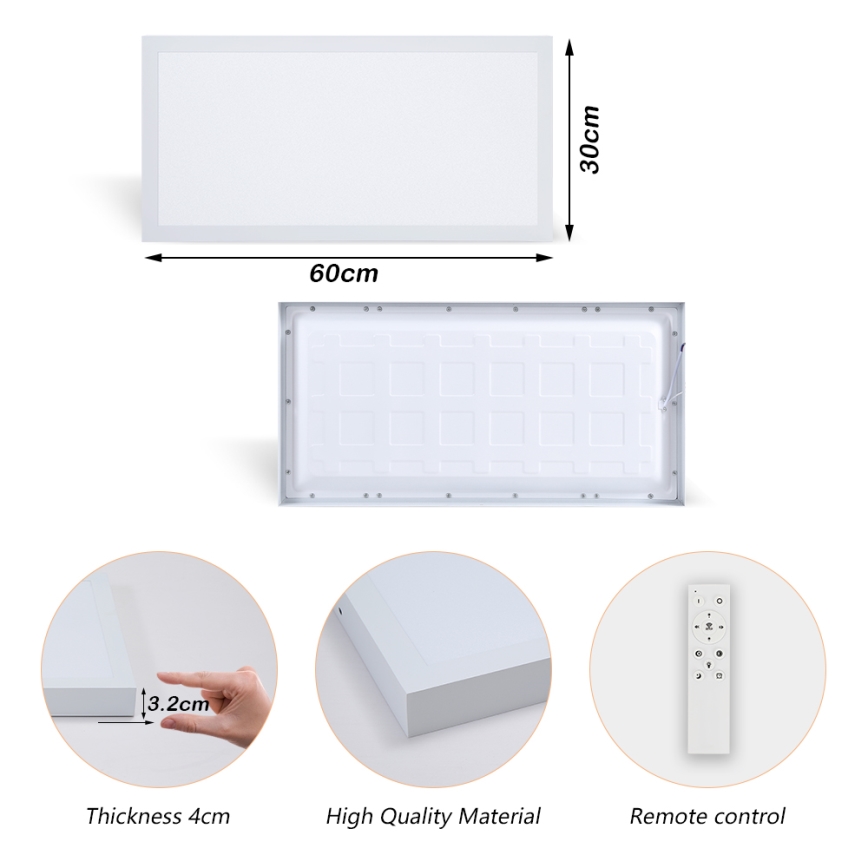 Brilagi - Φωτιστικό οροφής μπάνιου dimming LED FRAME SMART LED/30W/230V 30x60 cm 3000-6000K IP44 λευκό + τηλεχειριστήριο