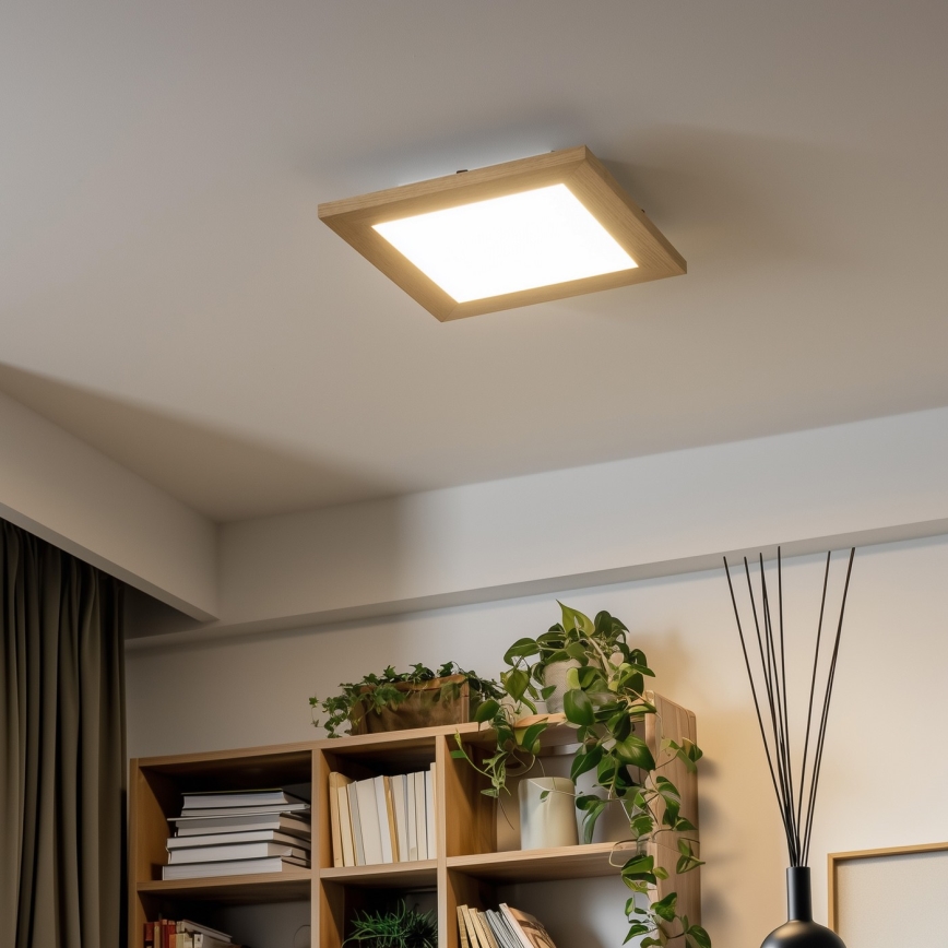 Brilagi - LED Dimmable φωτιστικό οροφής SLIMFRAME WOOD LED/25W/230V 34x34 cm 3000-6000K καφέ + τηλεχειριστήριο