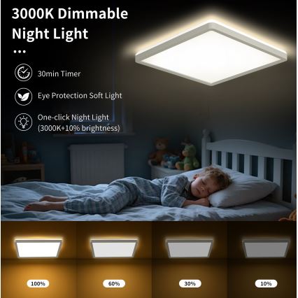 Brilagi - LED Dimmable φωτιστικό οροφής ULTRA SLIM LED/18W/230V 2700-6500K 30x30 cm λευκό + τηλεχειριστήριο