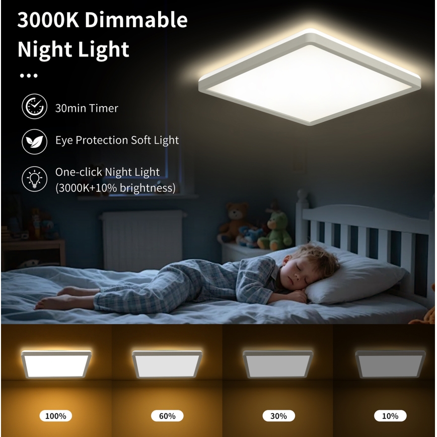 Brilagi - LED Dimmable φωτιστικό οροφής ULTRA SLIM LED/18W/230V 2700-6500K 30x30 cm λευκό + τηλεχειριστήριο