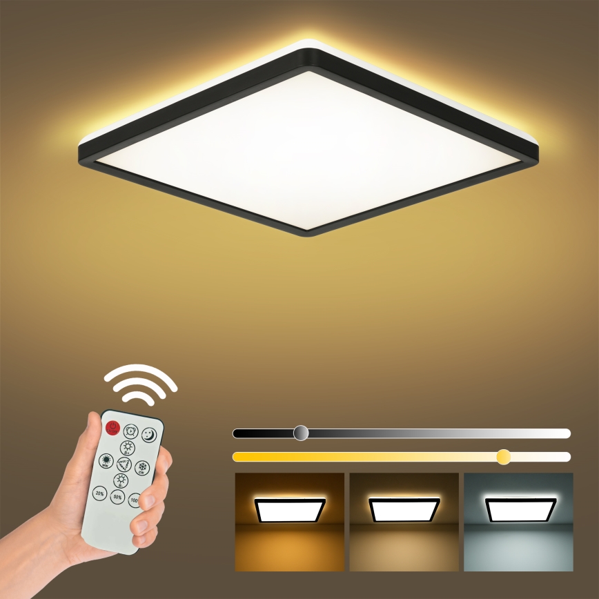 Brilagi - LED Dimmable φωτιστικό οροφής ULTRA SLIM LED/18W/230V 2700-6500K 30x30 cm μαύρο + τηλεχειριστήριο