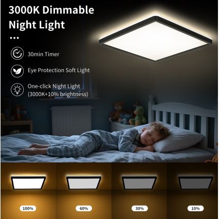 Brilagi - LED Dimmable φωτιστικό οροφής ULTRA SLIM LED/18W/230V 2700-6500K 30x30 cm μαύρο + τηλεχειριστήριο