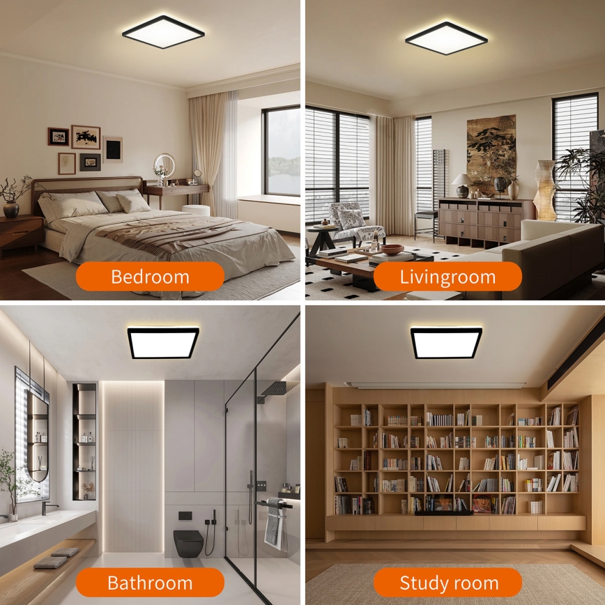 Brilagi - LED Dimmable φωτιστικό οροφής ULTRA SLIM LED/18W/230V 2700-6500K 30x30 cm μαύρο + τηλεχειριστήριο