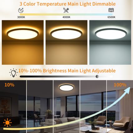 Brilagi - LED Dimmable φωτιστικό οροφής ULTRA SLIM LED/24W/230V 2700-6500K διάμετρος 42 cm μαύρο + τηλεχειριστήριο
