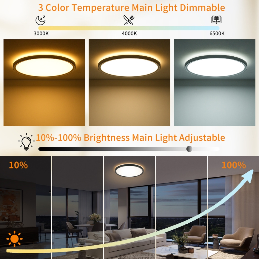 Brilagi - LED Dimmable φωτιστικό οροφής ULTRA SLIM LED/24W/230V 2700-6500K διάμετρος 42 cm μαύρο + τηλεχειριστήριο