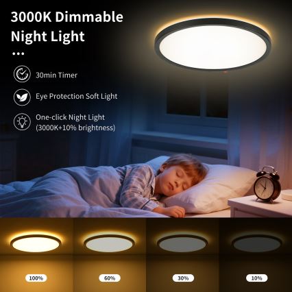 Brilagi - LED Dimmable φωτιστικό οροφής ULTRA SLIM LED/24W/230V 2700-6500K διάμετρος 42 cm μαύρο + τηλεχειριστήριο