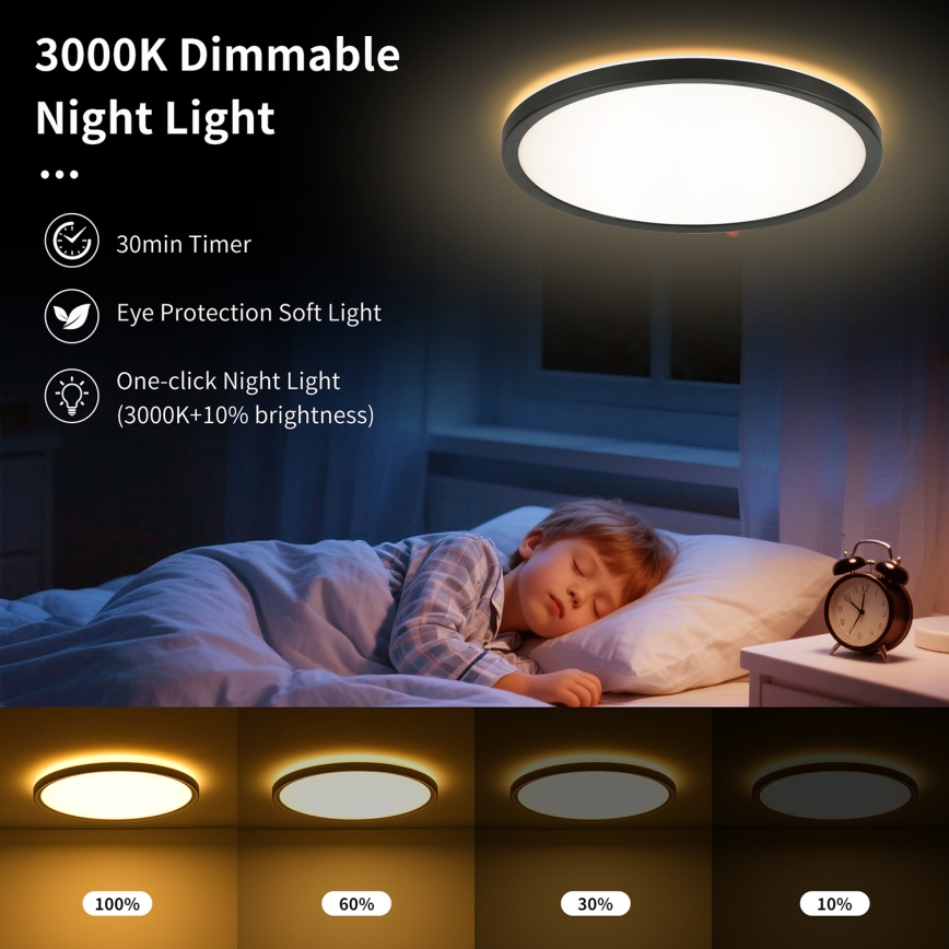 Brilagi - LED Dimmable φωτιστικό οροφής ULTRA SLIM LED/24W/230V 2700-6500K διάμετρος 42 cm μαύρο + τηλεχειριστήριο