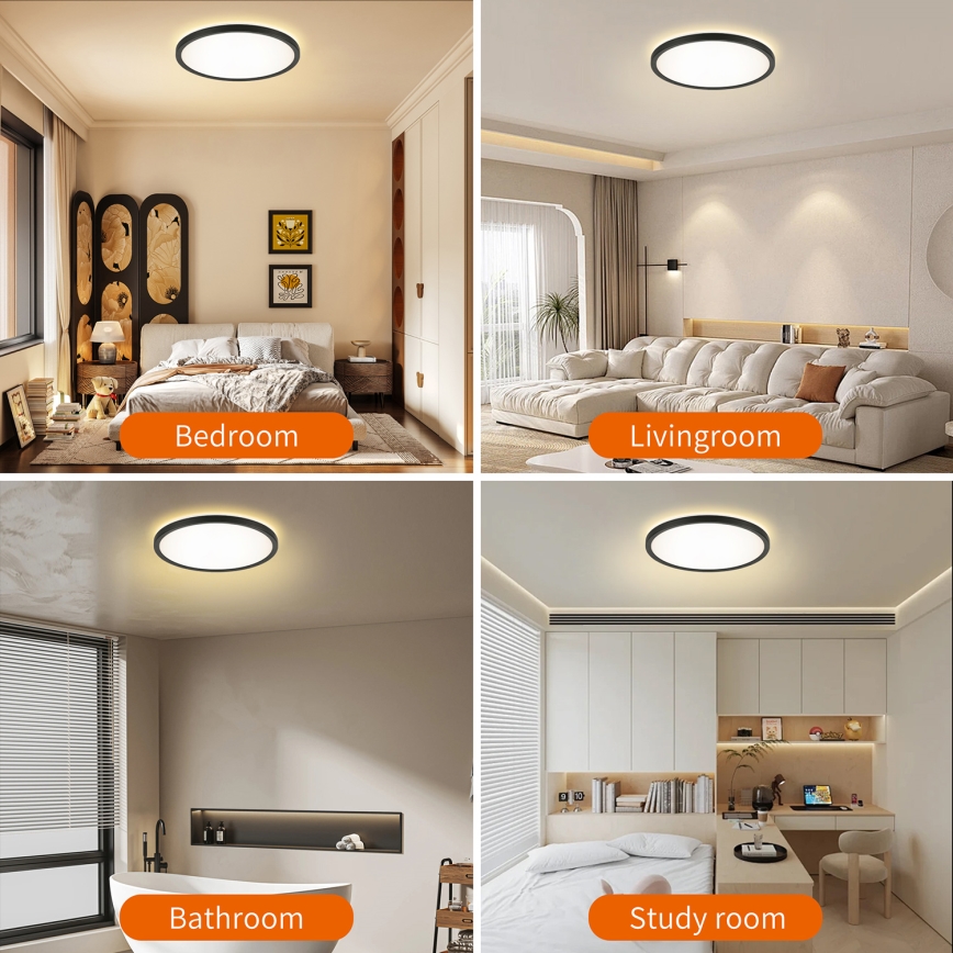 Brilagi - LED Dimmable φωτιστικό οροφής ULTRA SLIM LED/24W/230V 2700-6500K διάμετρος 42 cm μαύρο + τηλεχειριστήριο