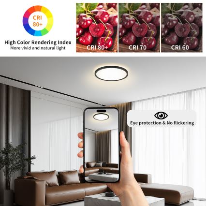 Brilagi - LED Dimmable φωτιστικό οροφής ULTRA SLIM LED/24W/230V 2700-6500K διάμετρος 42 cm μαύρο + τηλεχειριστήριο