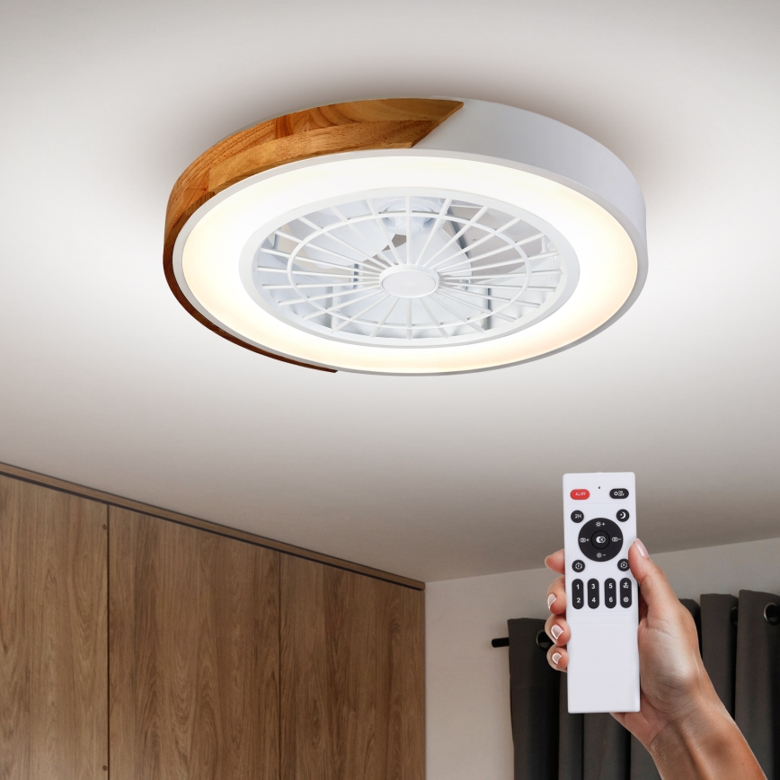 Brilagi - LED Φωτιστικό οροφής dimmable με ανεμιστήρα LED/30W/230V 3000-6500K λευκό/δρυς + τηλεχειριστήριο