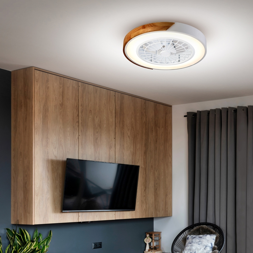 Brilagi - LED Φωτιστικό οροφής dimmable με ανεμιστήρα LED/30W/230V 3000-6500K λευκό/δρυς + τηλεχειριστήριο