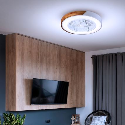 Brilagi - LED Φωτιστικό οροφής dimmable με ανεμιστήρα LED/30W/230V 3000-6500K λευκό/δρυς + τηλεχειριστήριο