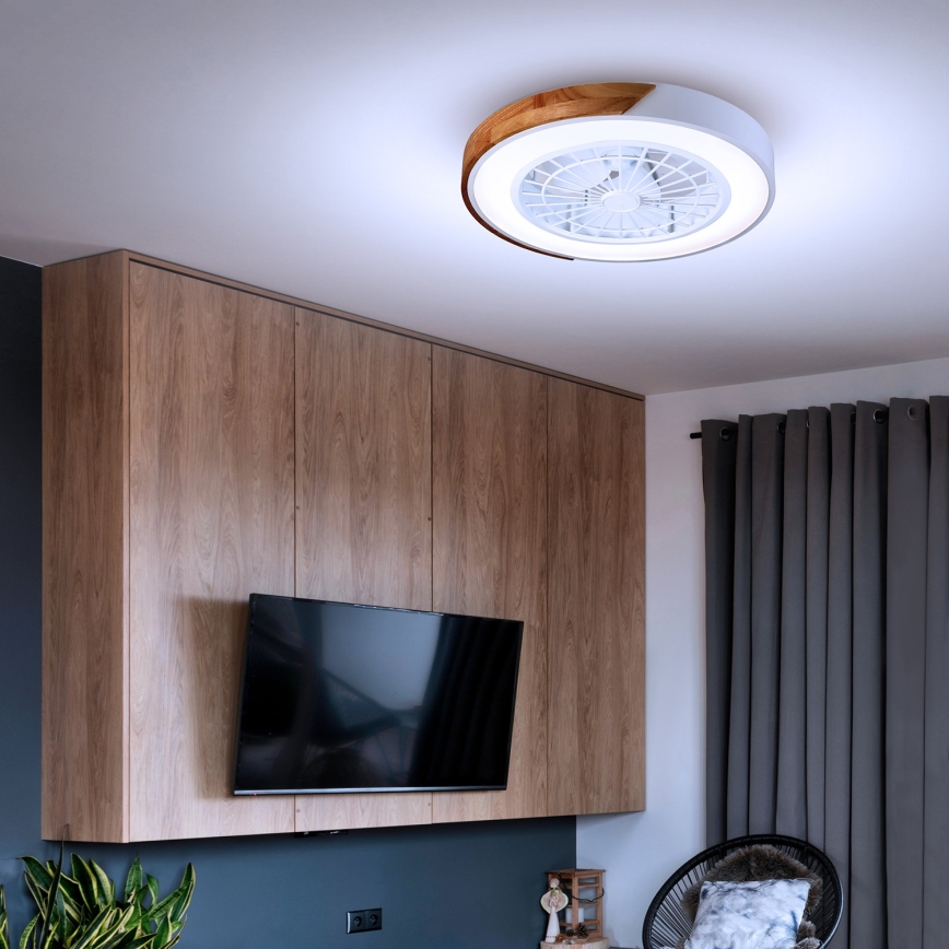 Brilagi - LED Φωτιστικό οροφής dimmable με ανεμιστήρα LED/30W/230V 3000-6500K λευκό/δρυς + τηλεχειριστήριο