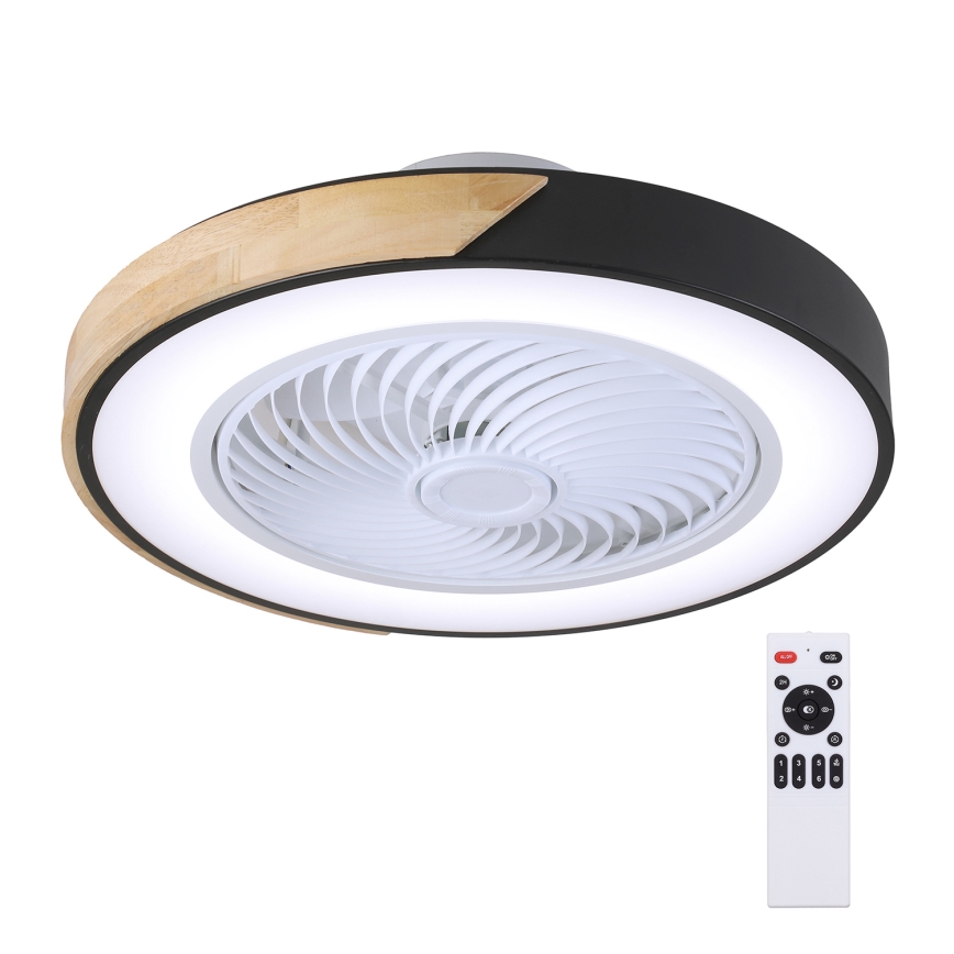 Brilagi - LED Φωτιστικό οροφής dimmable με ανεμιστήρα LED/30W/230V 3000-6500K μαύρο/δρυς + τηλεχειριστήριο