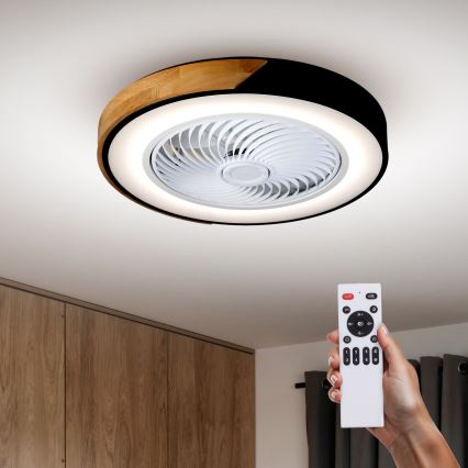 Brilagi - LED Φωτιστικό οροφής dimmable με ανεμιστήρα LED/30W/230V 3000-6500K μαύρο/δρυς + τηλεχειριστήριο
