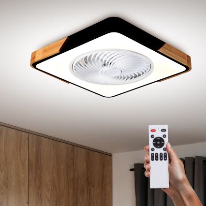 Brilagi - LED Φωτιστικό οροφής dimmable με ανεμιστήρα LED/30W/230V 3000-6500K μαύρο/δρυς + τηλεχειριστήριο
